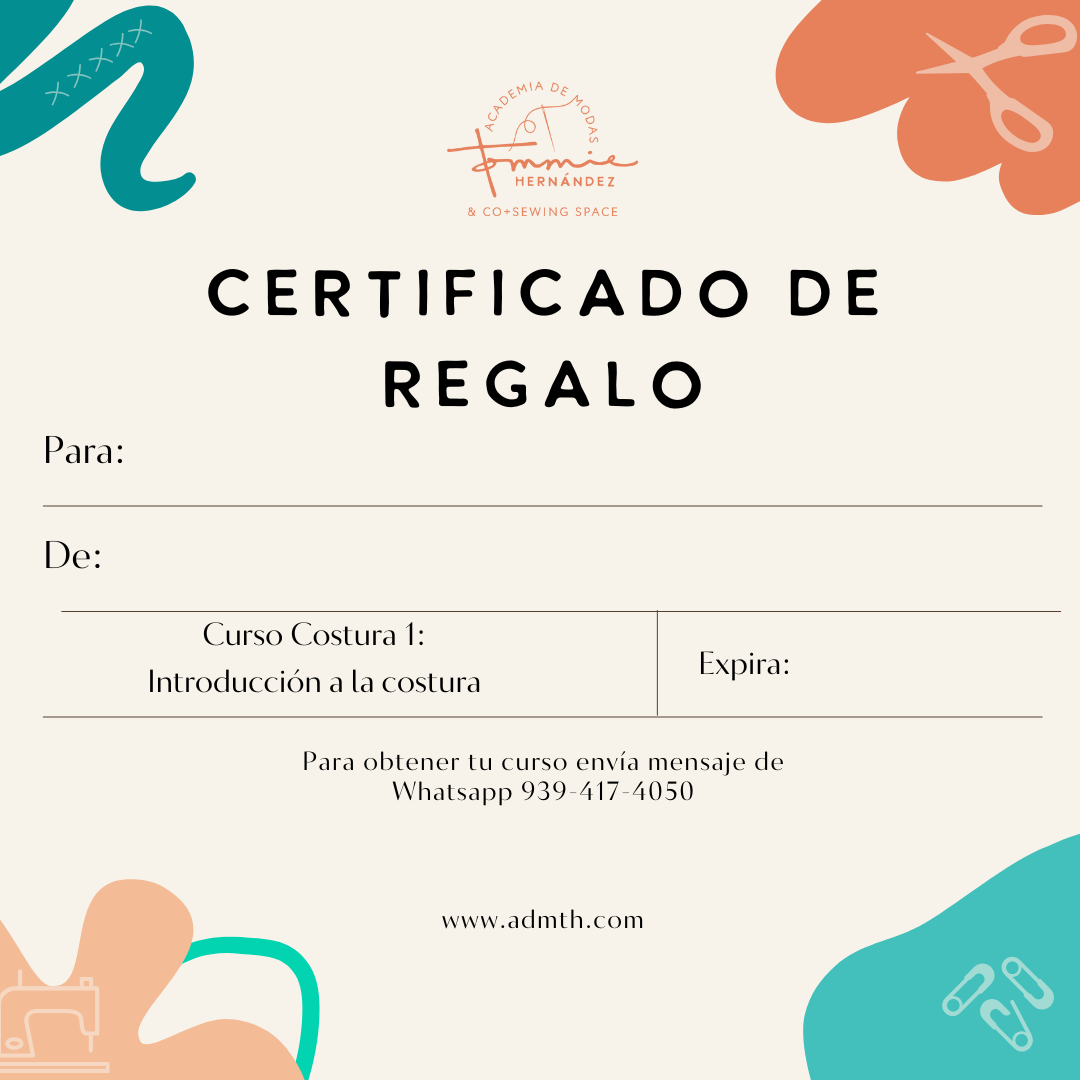 Certificado de Regalo: Curso Introducción a la Costura
